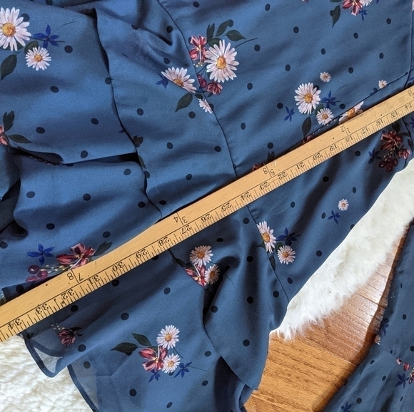 Keepsake Run Free Dark Slate Blue Floral Print Ruffled Long Sleeve Dress xl - Picture 13 of 16